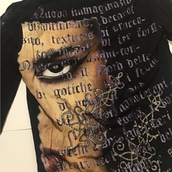 Les possedes face /word graphic glitter French vintage top w snap sleeves - Picture 6 of 11